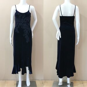 VTG Pulse Women S Velvet Ruffle Midi Dress Blue Fairly Party Prom 90s Y2K USA